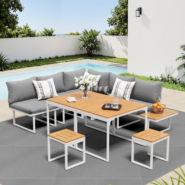 Livsip FAROE 7 Seater Outdoor Dining Sofa Set Patio Lounge White
