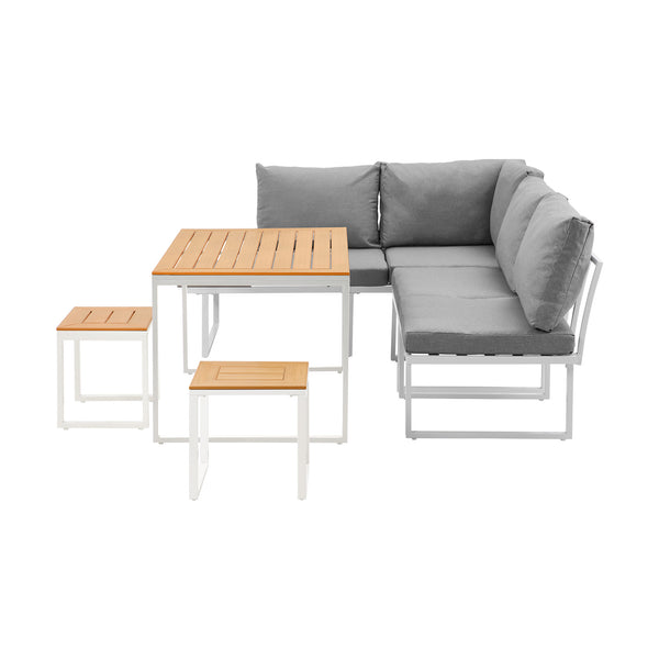 Livsip FAROE 6 Seater Outdoor Dining Sofa Set Large Table and Stools White - product image 3
