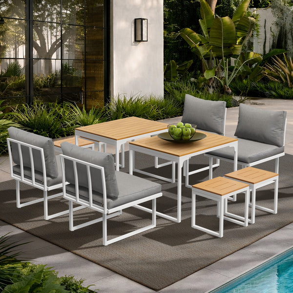 Livsip FAROE 8 Seater Outdoor Dining Sofa Set Patio Lounge White