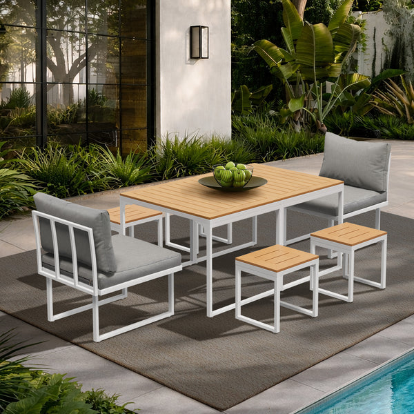 Livsip FAROE 6 Seater Outdoor Dining Sofa Set 4 Ottomans White