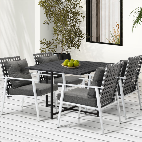 Livsip 5PCS Outdoor Dining Set Black Table Rattan White Chairs