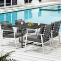 Livsip 5PCS Outdoor Dining Set Black Table Rattan White Chairs - product image 8