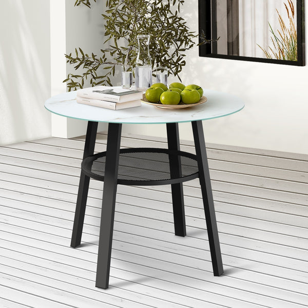 Livsip 90cm Outdoor Dining Table with Storage Shelf Patio Black