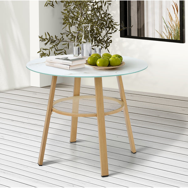 Livsip 90cm Outdoor Dining Table with Storage Shelf Patio Brown