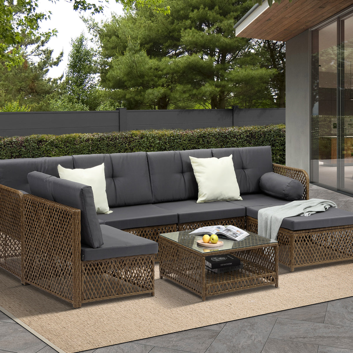 Livsip CORAL 6 Seater Outdoor Wicker Sofa Lounge Set Patio Brown - product image 1