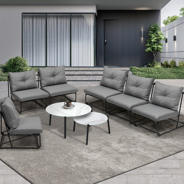 Livsip 8PCS Outdoor Sofa Lounge Set Patio Table and Chairs Grey