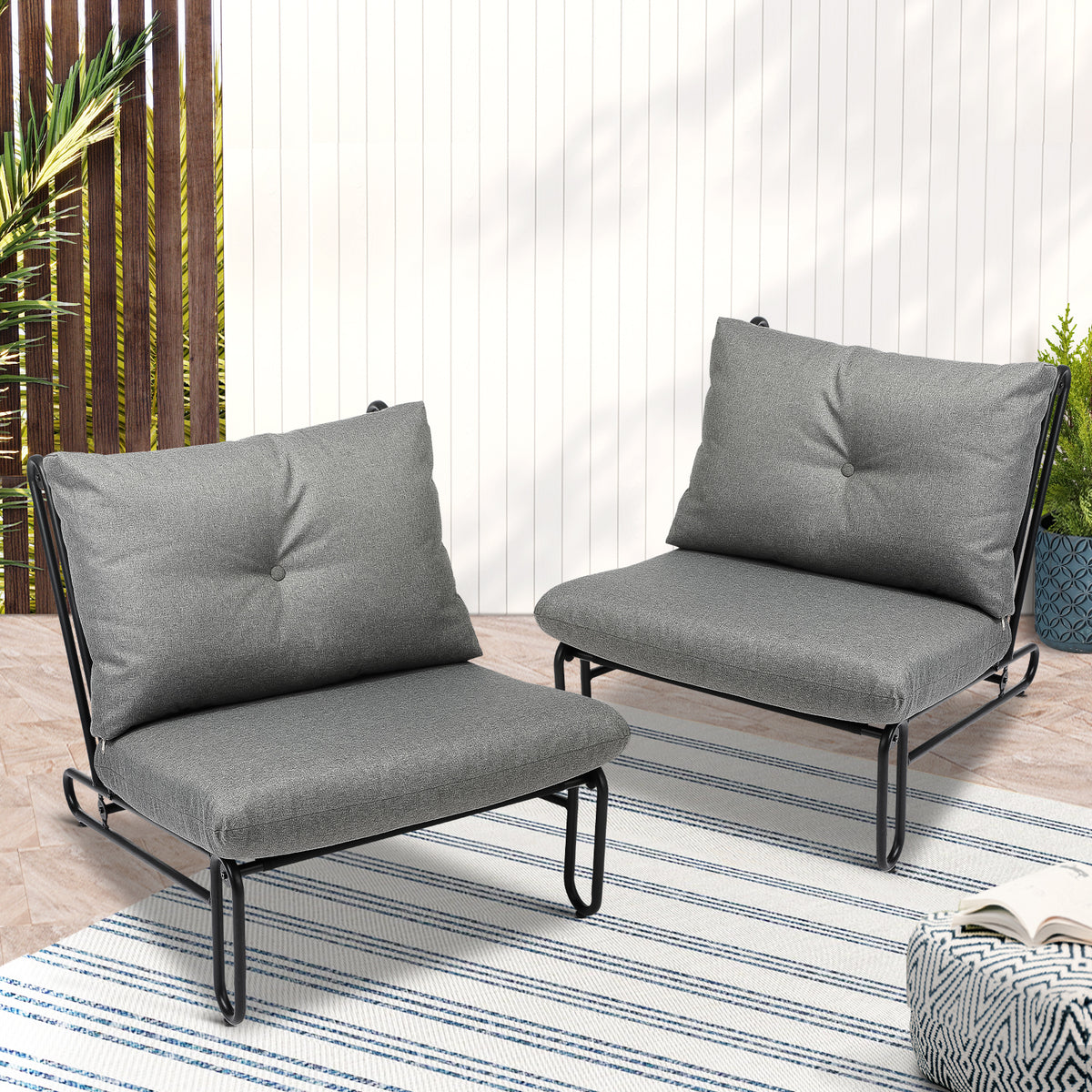Livsip 2x Outdoor Lounge Chairs with Cushions Patio Garden Grey - product image 1
