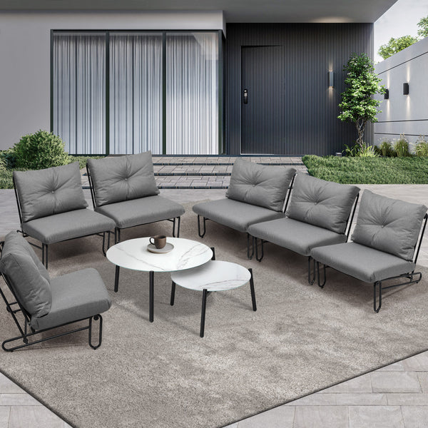 Livsip 8PCS Outdoor Sofa Lounge Set Patio Table and Chairs Grey