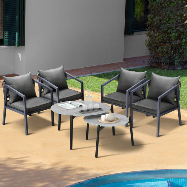Livsip 6PCS Outdoor Patio Lounge Furniture Set 70cm Coffee Table Grey