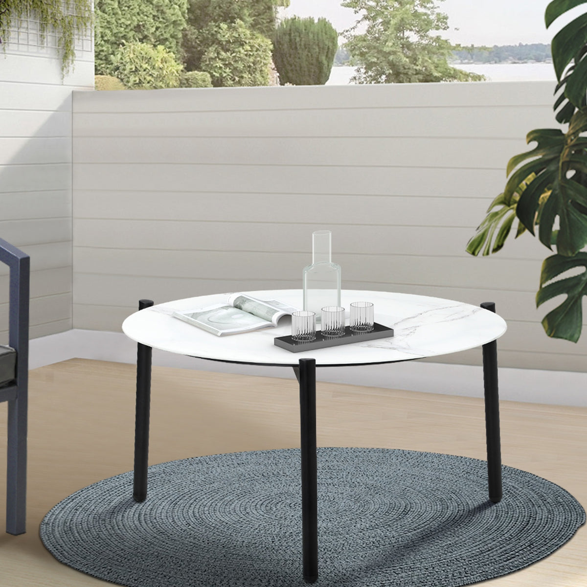 Livsip 70cm Round Marble Effect Coffee Side Table Outdoor White - product image 1
