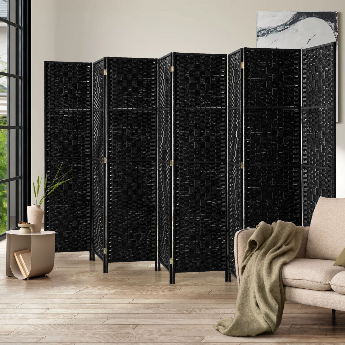 Oikiture 8-Panel Foldable Room Divider - Black