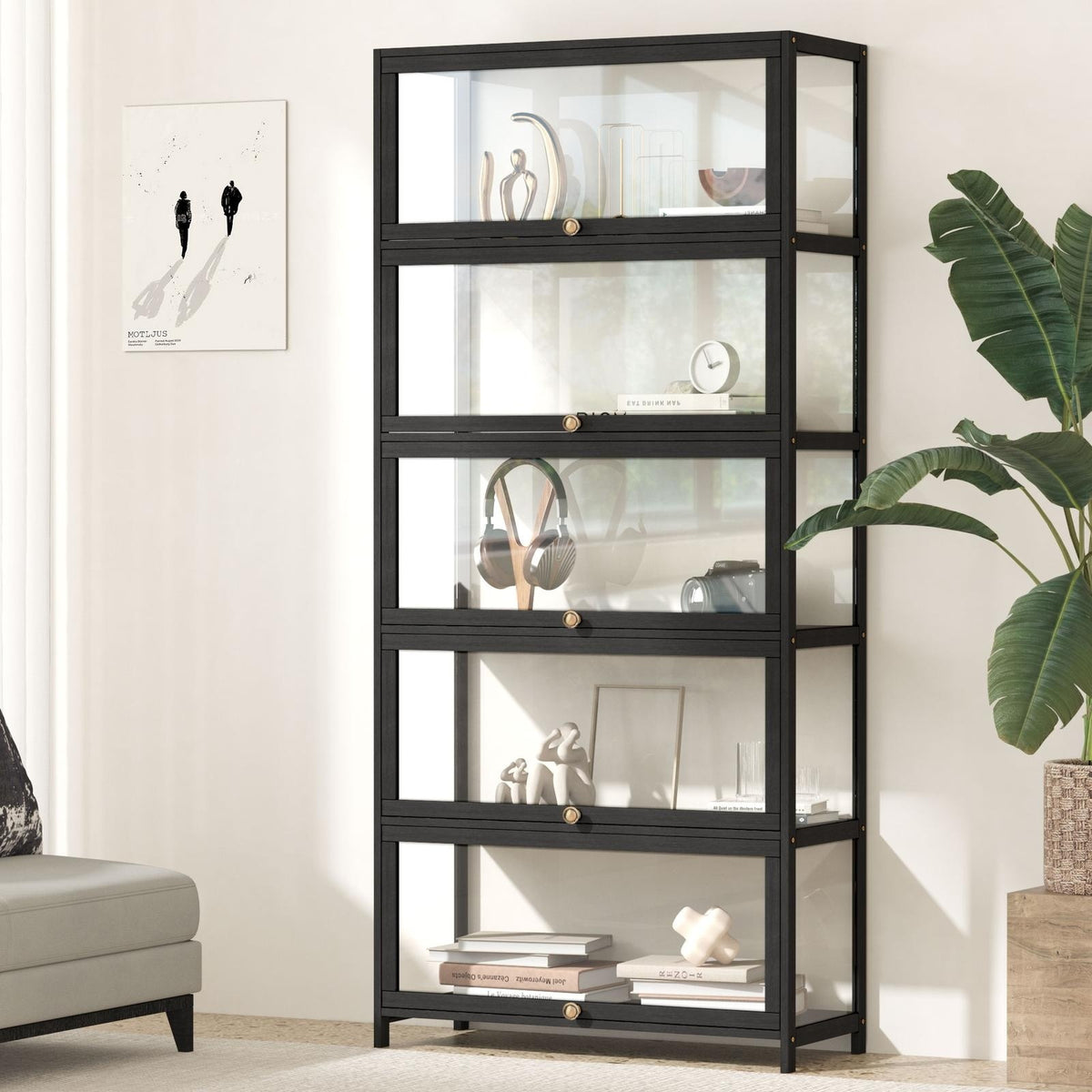 Oikiture 5-Tier Acrylic Storage Cabinet - Black