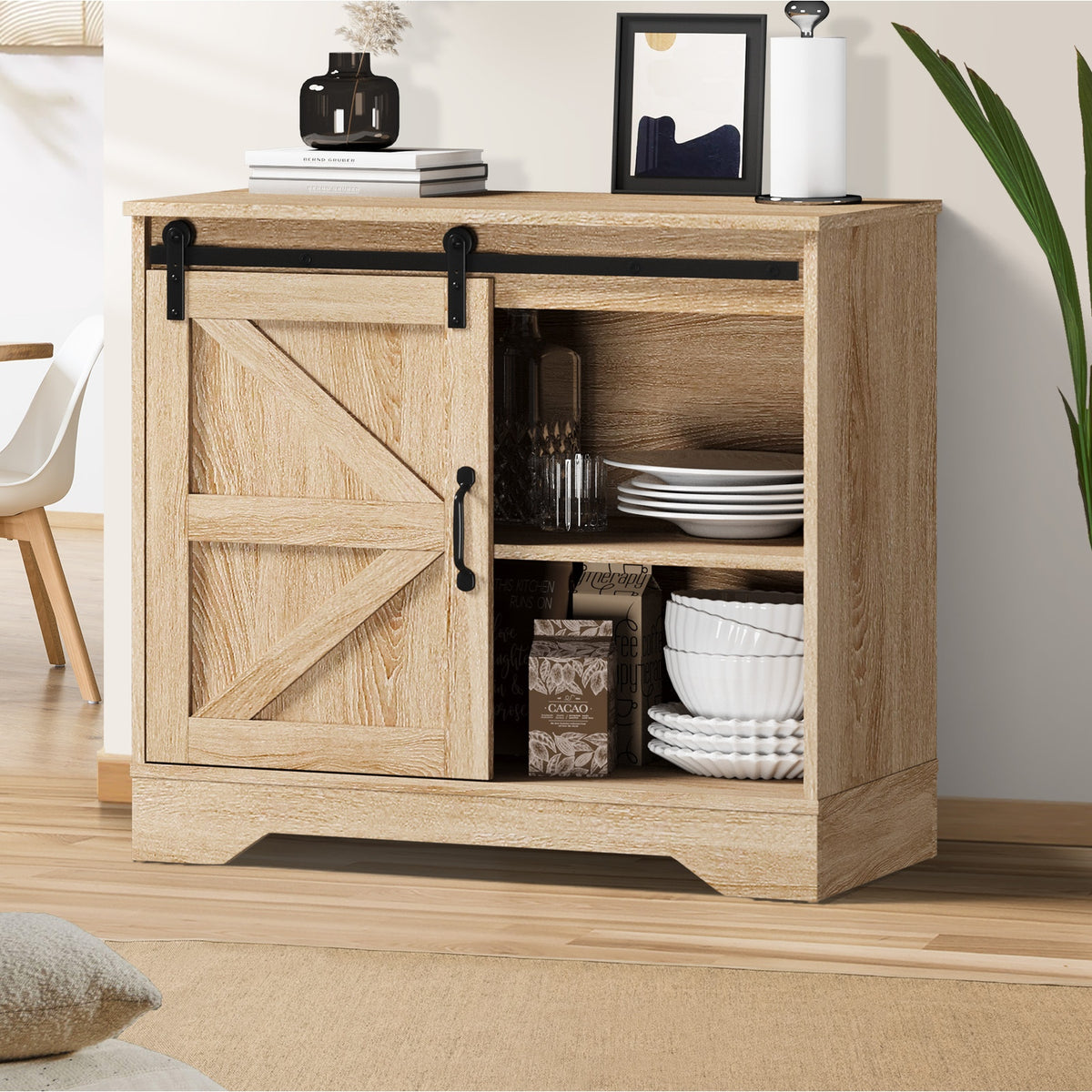 Oikiture Sliding Doors Buffet Sideboard - Natural