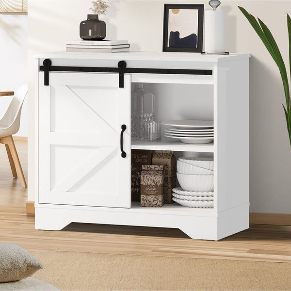 Oikiture Buffet Pantry Sideboard with Sliding Doors - White