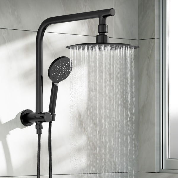10" Round Rain Shower Head Set 3-Mode Handheld Gooseneck Black