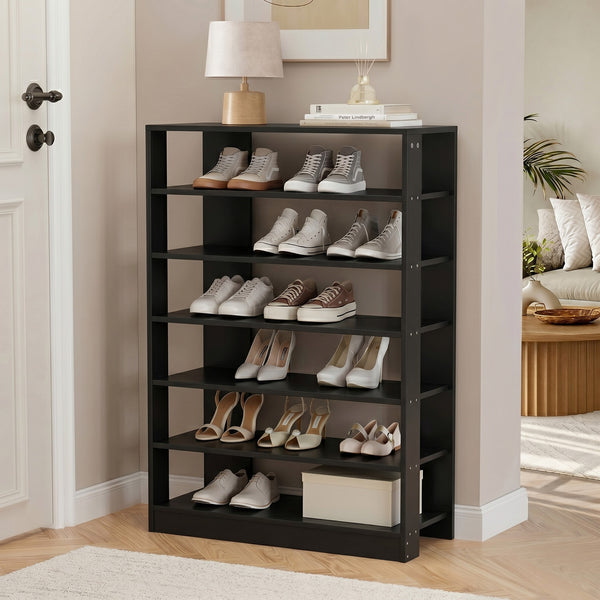 Oikiture 7-Tier Shoe Rack Storage Cabinet Organiser Black
