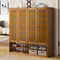 Oikiture Shoe Storage Cabinet 4 Doors Bamboo Organiser with 2 Bottom Shelf