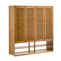 Oikiture Shoe Storage Cabinet 4 Doors Bamboo Organiser with 2 Bottom Shelf