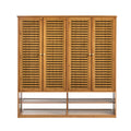Oikiture Shoe Storage Cabinet 4 Doors Bamboo Organiser with 2 Bottom Shelf