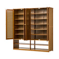Oikiture Shoe Storage Cabinet 4 Doors Bamboo Organiser with 2 Bottom Shelf