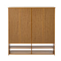 Oikiture Shoe Storage Cabinet 4 Doors Bamboo Organiser with 2 Bottom Shelf