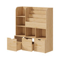 Oikiture Kids Bookcase Toy Organiser Cabinet Bookshelf with Chest - Natural