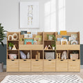 Oikiture Kids Bookcase Toy Organiser Cabinet Bookshelf with Chest - Natural