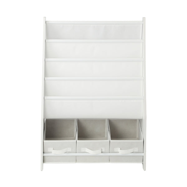 Oikiture Kids Bookshelf with 3 Boxes - White - Default Title