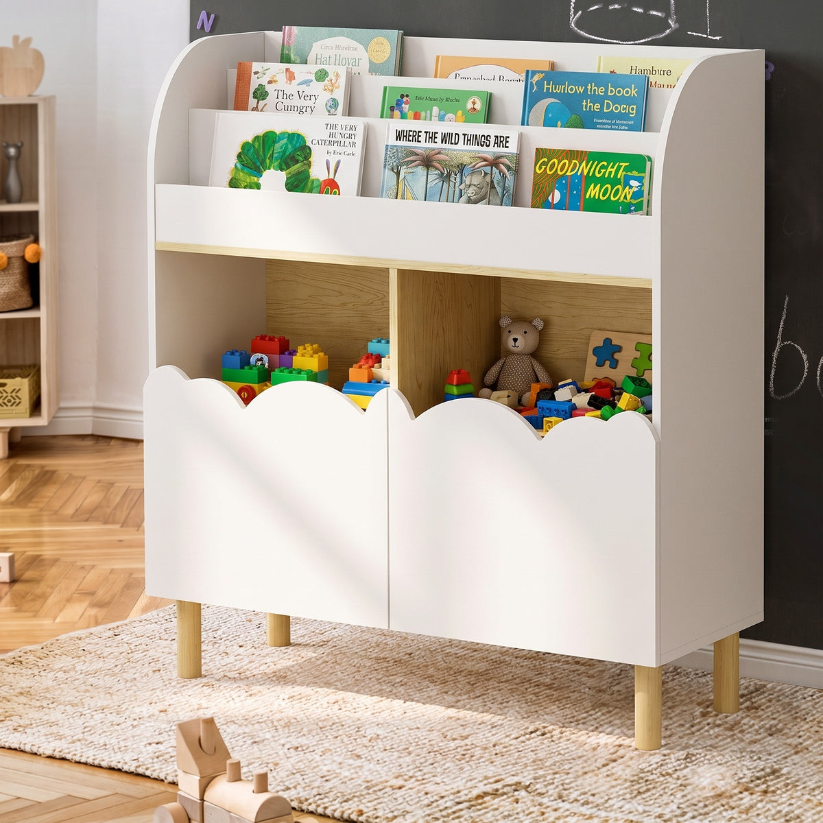 Oikiture Kids Storage Organiser Rack Toddler Bookshelf Toy Shelves