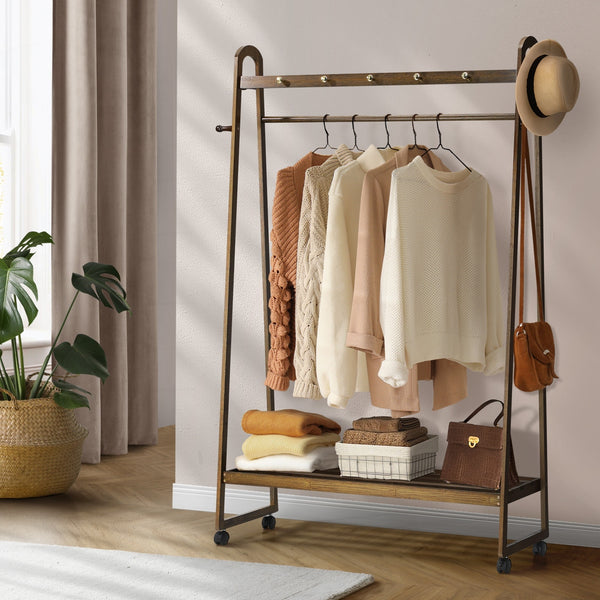Oikiture Bamboo Clothes Rack with Hanging Rail