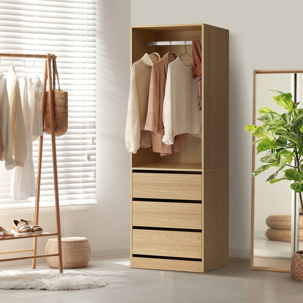 Oikiture Wardrobe - 3-Drawer Hanging