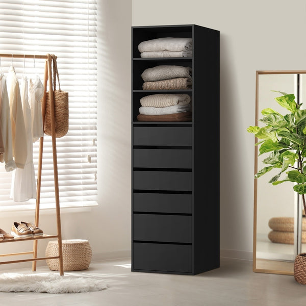 Oikiture Wardrobe Cabinet 6 Drawers and 3 Shelves - Black