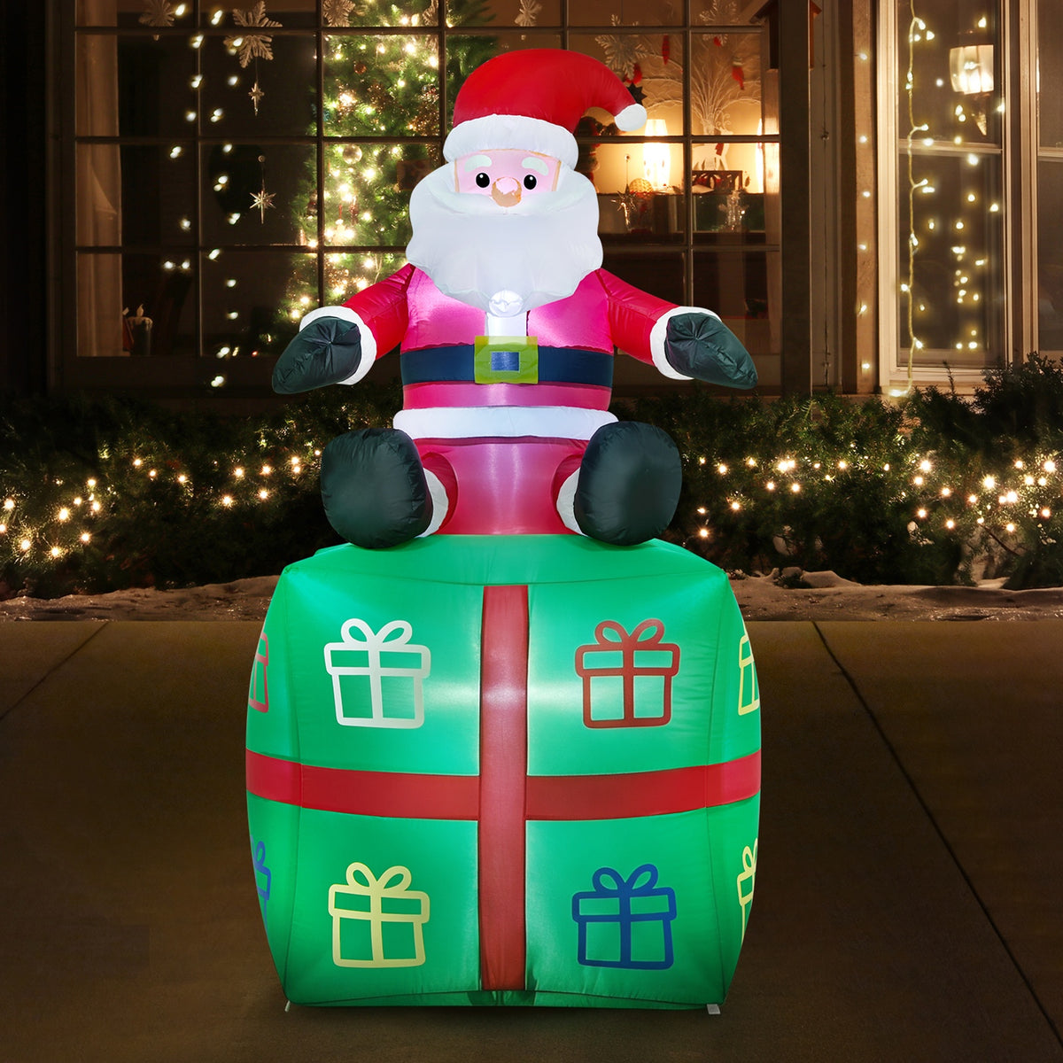 Tinseltown 1.8M Christmas Inflatable Santa Gift Box LED Light Outdoor Decor