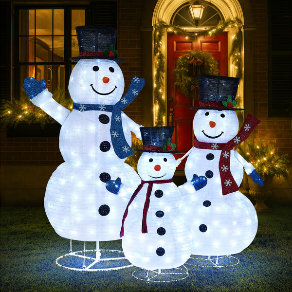 Tinseltown 3D Christmas LED Lights Set of 3 Snowmen Outdoor Xmas Decor Metal