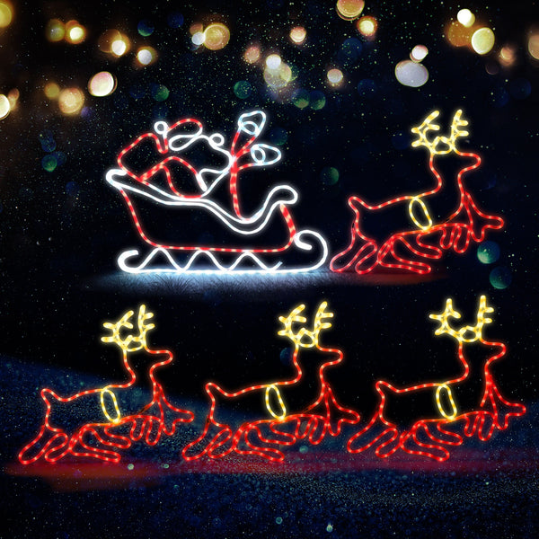 Tinseltown Christmas Light LED Motif Rope Lights Santa Riding 4 Reindeer Outdoor